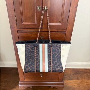 Leopard Print & Striped Neoprene Tote Bag